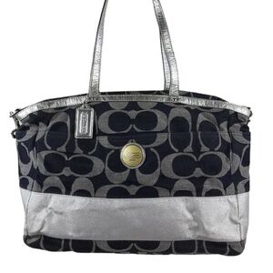 Coach Denim Signature Stripe Tote Weekender Diaper Bag F17443 Large Shoulder Bag